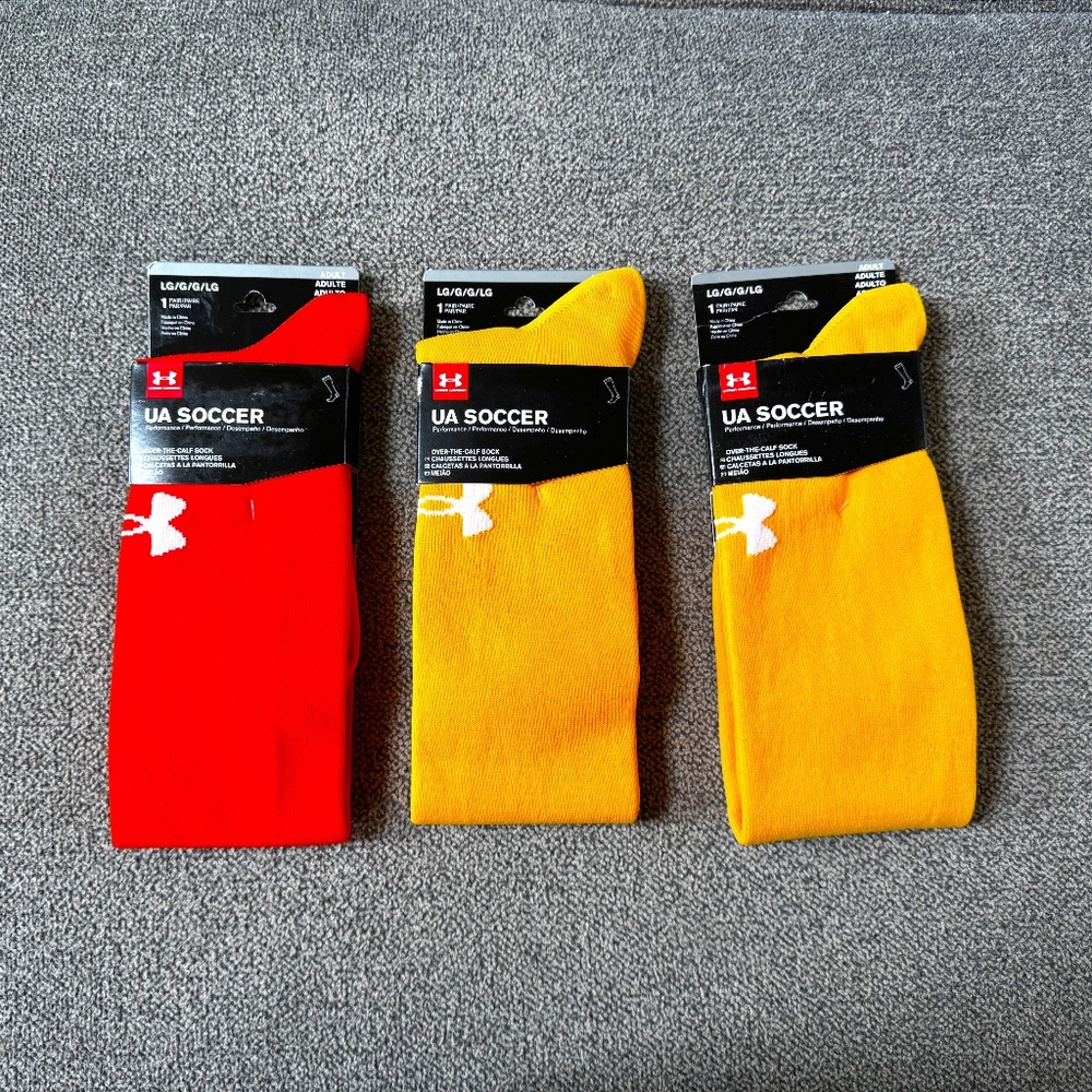Lot of 3 UA Soccer Adult Over the Calf Socks Orange and Yellow NWT